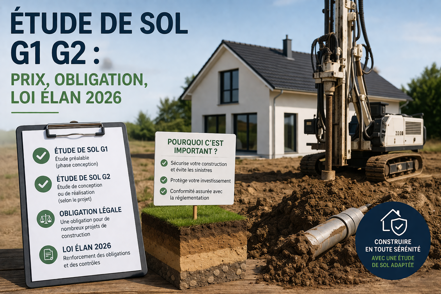 Étude de sol G1 et G2 : prix, loi et obligation 2026