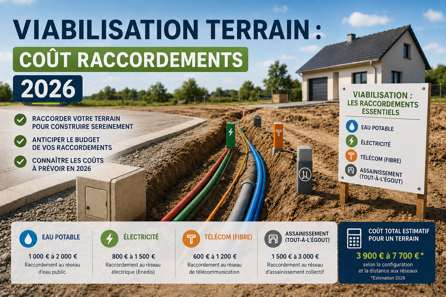 Viabilisation terrain : coût des raccordements 2026