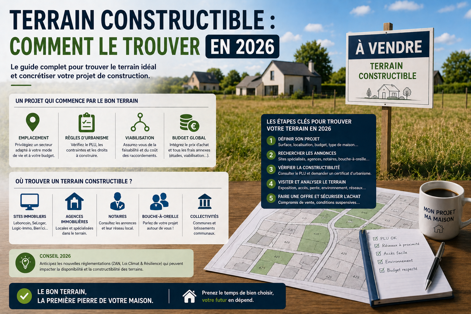 Terrain constructible disponible  : prix et pièges en 2026