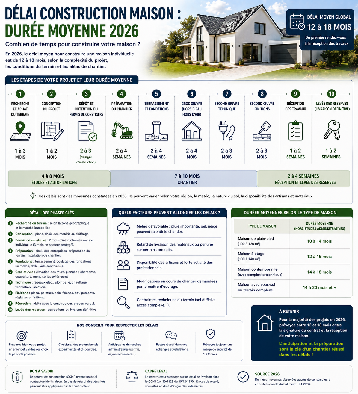 Délai de construction d'une maison neuve : 12 à 18 mois