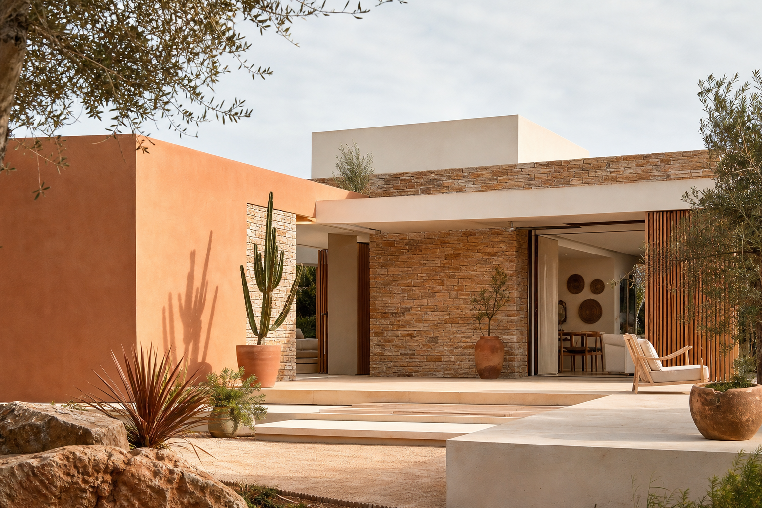 Maison contemporaine neuve en Loire-Atlantique, vue extérieure ensoleillée avec architecture régionale