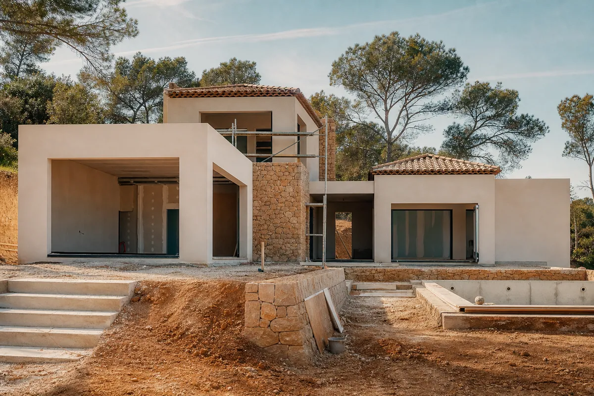 Chantier de maison neuve à Bouc-Bel-Air, pour illustrer le budget de construction maison en 2026