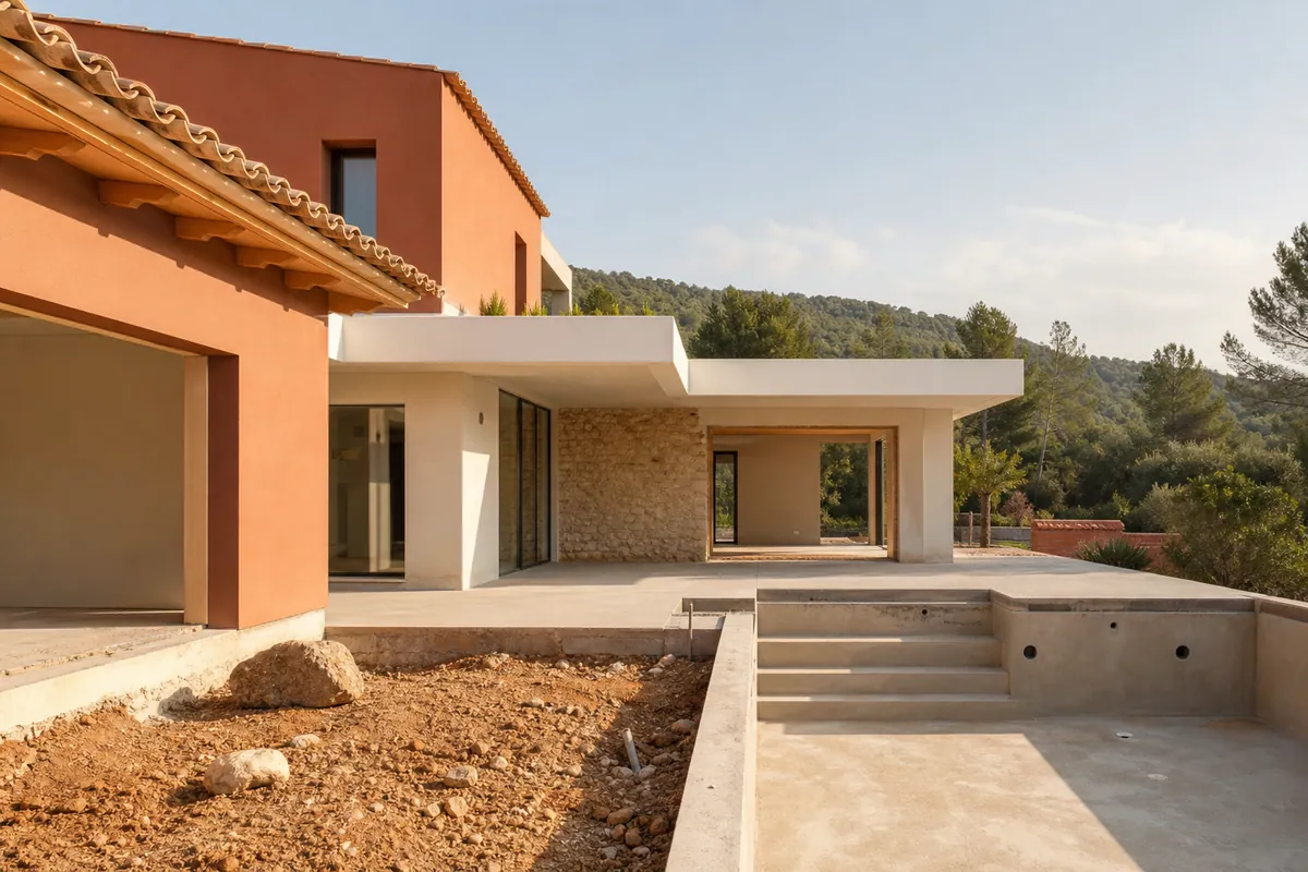 Chantier de construction de maison à Saint-Cannat, Bouches-du-Rhône, illustrant le budget 2026
