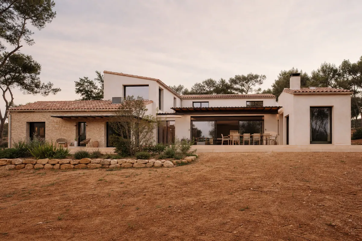 Chantier de maison neuve à Rognac avec terrain, illustrant le budget total maison et frais annexes