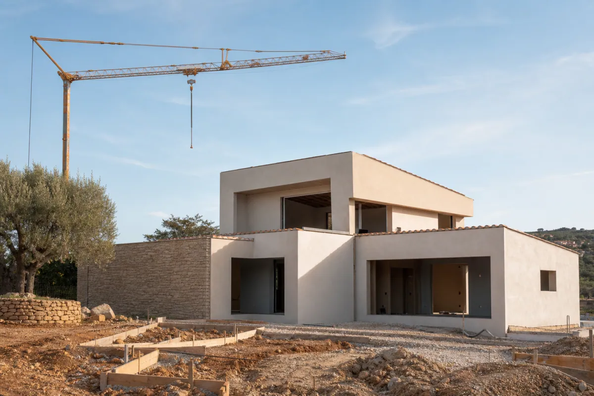 Maison individuelle en construction en 2026, chantier immobilier et reprise du marché