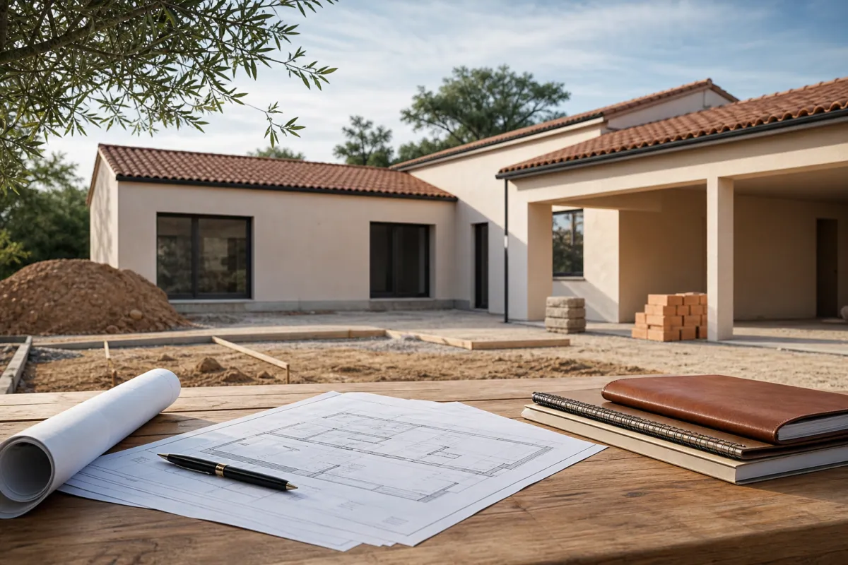 Chantier de maison neuve avec documents de crédit immobilier et taux immobilier juillet 2026