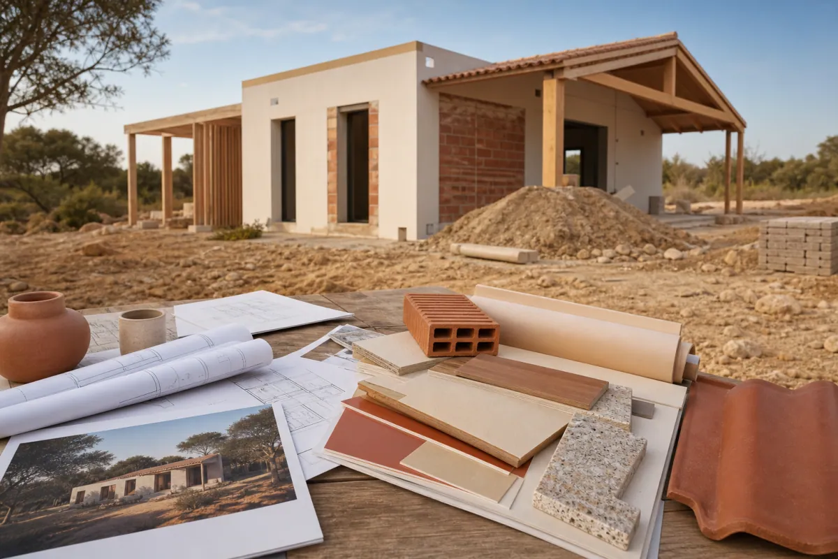 chantier de maison avec plans et budget de construction pour réduire les coûts