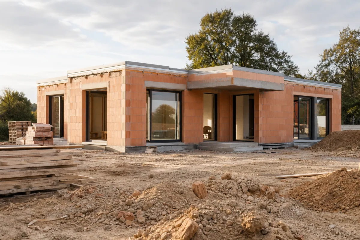 Chantier de maison neuve 70m2 avec budget construction et travaux en cours