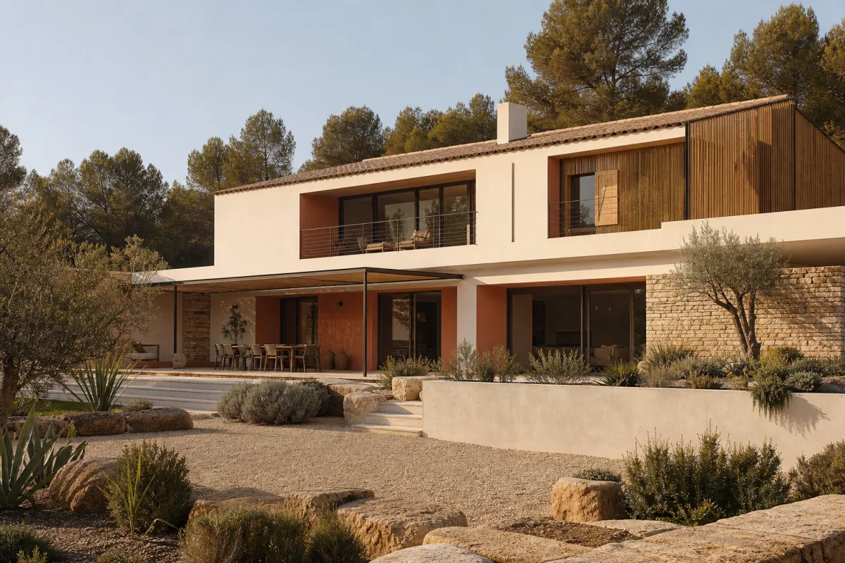 Maison basse consommation moderne avec isolation performante et panneaux solaires