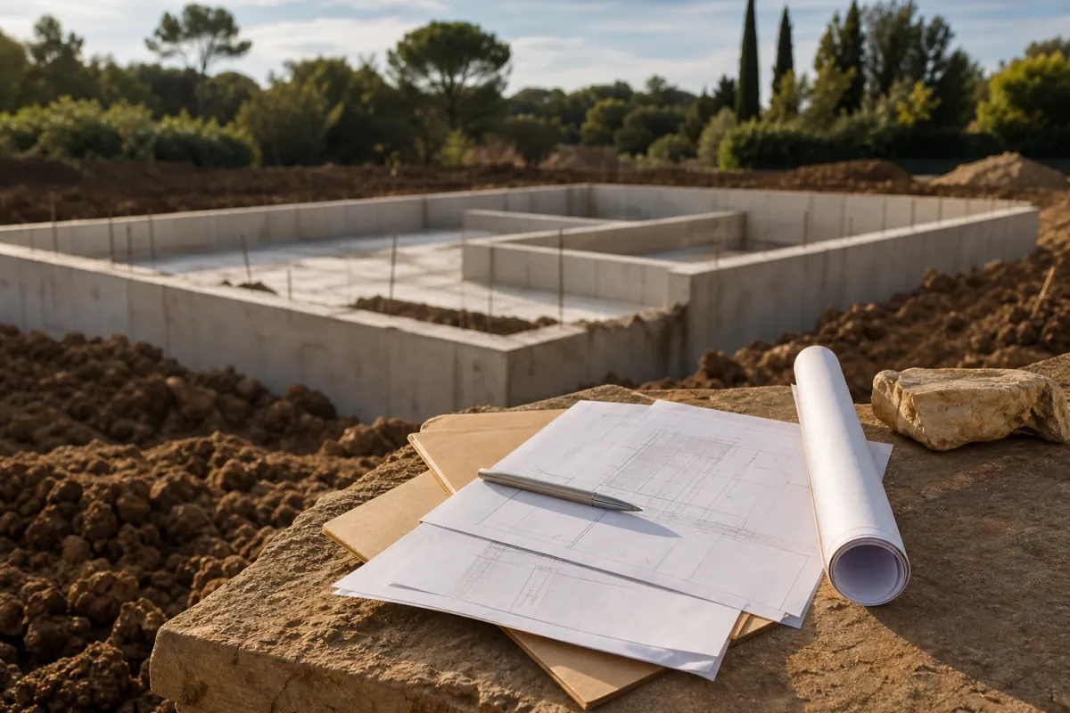 Dossier de prêt construction refusé près d’une fondation de maison, symbolisant les causes de refus